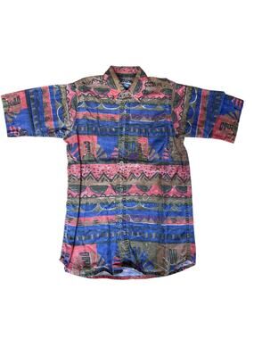 Pier Connection Vintage 90s Funky Colorful Print Kids Boy Button Up Shirt Size 8